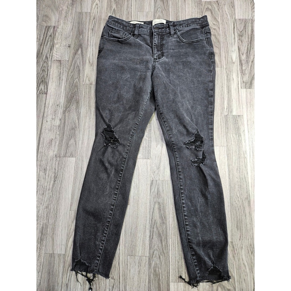 Universal Thread Jeans Women 10/30R Black Distressed Mid Rise Skinny Denim